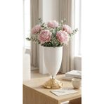 Decodelight Modern Dekoratif Desenli ve Kristal Taşlı Gold Ayaklı Beyaz Vazo Masa Üstü Aksesuar Dekor