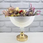 Decodelight Modern Dekoratif Gold Ayaklı Kristal Taşlı Beyaz Büyük Salon Vazo Masa Üstü Aksesuar Dekor