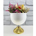 Decodelight Modern Dekoratif Gold Ayaklı Kristal Taşlı Beyaz İçi Gold Salon Vazo Masa Üstü Aksesuar Dekor