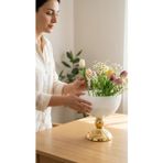 Decodelight Modern Dekoratif Gold Desenli Ayaklı ve Toplu Beyaz Büyük Salon Vazo Masa Üstü Aksesuar Dekor