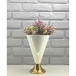Decodelight Modern Dekoratif Konik Gold Ayaklı Beyaz Konik Büyük Salon Vazo Masa Üstü Aksesuar Dekor