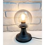 Decodelight Modern Dekoratif Siyah Metal Ayaklı Füme veya Beyaz Glob Camlı Şapkalı Abajur Masa Lambası (Füme)