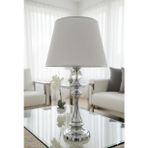 Decodelight Shine Model Krom Metal Yüksek Ayaklı Kristal Taşlı Beyaz Krom Şerit Şapkalı Abajur Masa Lambası