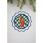decofav Yeşil Damalı Salkım Domates Desenli Nakış Kenar Kokteyl Peçetesi 1 Adet