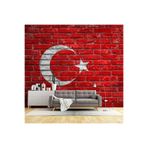 DECOMALL H-8 Türk Bayrağı Temalı Tuğla Duvar Kağıdı – Kırmızı Ay Yıldız Kendinden Yapışkanlı Duvar Kaplama