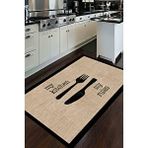 Decomia Home Dijital Baskılı Kaymaz Jüt Görünümlü Kitchen Yazılı Siyah Çerçeveli Mutfak Halısı-d5034