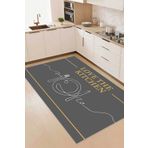 Decomia Home Dijital Baskılı Kaymaz Taban Yıkanabilir Gold Kitchen Yazılı Antrasit Mutfak Halı Yolluk-d5014