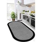 Decomia Home Dijital Kaymaz Gri Jüt Görünümlü Oval Siyah Çerçeveli Mutfak Halısı Salon Halısı Halı Yolluk