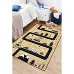 Decomia Home Dijital Kaymaz Jüt Görünümlü Araba Yollu Çocuk Halısı Oyun Halısı Oyun Matı,Siyah 60 X 150