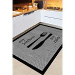 Decomia Home Dijital Kaymaz Jüt Görünümlü Gri Kitchen Siyah Çerçeveli Mutfak Halısı