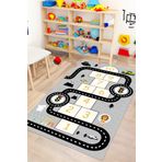 Decomia Home Dijital Kaymaz Yıkanabilir Araba Yollu Eğlenceli Eğitici Gri Çocuk Halısı Çocuk Oyun Halısı