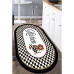 Decomia Home Dijital Kaymaz Yıkanabilir Mackenzie Siyah Beyaz Çiçekli Oval Mutfak Halısı Dekoratif Halı