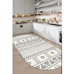 Decomia Home Dijital Kaymaz Yıkanabilir Oval Kırık Beyaz Mutfak Halısı Salon Halısı Yolluk