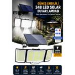 Deconitte 348 LED Solar Duvar Lambası, Güneş Enerjili Dış Mekan Aydınlatma, 5 Metre Kablolu Solar Panel, Hareket Sensörlü, Kumandalı, IP65 Su Geçirmez - 0 - Siyah