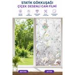Deconitte Gökkuşağı Efektli Çiçek Desenli Buzlu Statik Cam Filmi Yapışkansız Dekoratif Pencere Kapla