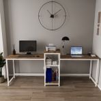Deconode 240x50 Beyaz Kahverengi Duodesk 2 Kişilik Çalışma Masası