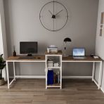 Deconode Duodesk 2 Kişilik Çalışma Masası Beyaz demirlerden ceviz Suntalamdan oluşmaktadır.