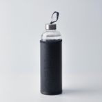 Deconox 1 Litre Siyah Deri Kılıflı Cam Matara, Sızdırmaz Kapaklı ve Taşıma İpli Su Şişesi, Ofis, Spor ve Kamp İçin Tasarım Suluk (BPA İçermez)