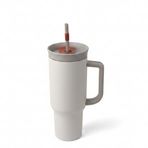 Deconox 1200 ml Pipetli ve Kulplu Çelik Termos - Yeşil ve Beyaz Renk Seçenekli Dev Boy Sıcak/Soğuk Tutucu Seyahat Bardağı (BEYAZ)