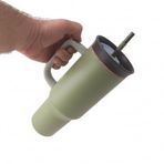 Deconox 1200 ml Pipetli ve Kulplu Çelik Termos - Yeşil ve Beyaz Renk Seçenekli Dev Boy Sıcak/Soğuk Tutucu Seyahat Bardağı (YEŞİL)