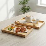 Deconox 2'li Ekonomik Ahşap Bambu Tepsi Seti - Çay Kahve Sunum ve Dekoratif Düzenleyici Tepsi (20x30 cm & 35x25 cm) - Doğal ve Kahve Renk Seçenekli (Doğal Bambu)