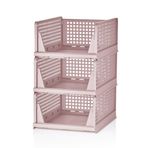 Deconox 3 Adet Kayar Raf Elbise Dolap İçi Organizeri, Mutfak, Banyo, Çocuk Odası, Garaj ve Ardiye için Üst Üste Dizilebilir Ünite, Kayar Raf Dolap içi Kıyafet, Ev Aksesuarı Düzenleyici (PEMBE)