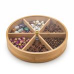 Deconox 30 cm Bambu Bölmeli Sunumluk - Kristal Kulplu Kırılmaz Şeffaf Kapaklı Çerezlik, Kahvaltılık ve Draje Tabağı