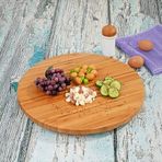 Deconox 35cm Döner Mekanizmalı Kalın Bambu Yuvarlak Pizza ve Sunum Tepsisi, 360 Derece Dönebilen Kahvaltı Sunum, Pizza Sunum ve Börek Sunum Tepsisi (35cm*35cm*2cm)