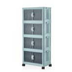 Deconox 4 Kat Portatif Organizer Tekerlekli Çok Amaçlı Katlanabilir Dolap, Kapaklı Düzenleyici Raf Mutfak, Banyo, Çocuk Odası, Garaj ve Ardiye için Toparlayıcı Ünite, Stop Tekerlekli (SU YEŞİLİ)