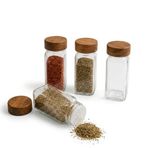 Deconox 4'lü Ahşap Kapaklı Kare Cam Baharatlık Seti - Akasya ve Bambu Kapak Seçenekleriyle Mutfak ve Sofra Düzenleyici (Ekonomik Set) (BAMBU KAPAK)