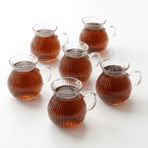 Deconox 6'lı Kulplu Borosilikat Fitil Desenli Cam Çay Bardağı Seti - Geniş Ağızlı Tombul Tasarım, Isıya Dayanıklı Çay Takımı 180ML