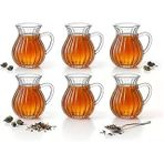 Deconox 6'Lı Kulplu Borosilikat Fitil Desenli Cam Çay Bardağı Seti - Şeffaf Isıya Dayanıklı Şık Çay Takımı 180Ml