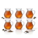Deconox 6'lı Kulplu Borosilikat Fitil Desenli Cam Çay Bardağı Seti - Şeffaf ve Isıya Dayanıklı Şık Çay Takımı 180ML