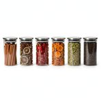 Deconox 6’lı Paslanmaz Metal Vakum Kapaklı Cam Baharatlık Seti, Hava Almaz Silikon Contalı Lüks Erzak Saklama Kabı, Modern Mutfak Düzenleyici Kavanoz 200ml-250ml-325ml Seçenekli (325ML - 6.5CM-12CM)