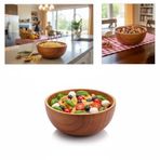 Deconox Akasya Ağacı Yuvarlak Ahşap Kase | Doğal Salata, Çorba ve Kahvaltılık Servis Kasesi | Orta Boy (14x6 cm)