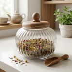 Deconox Akasya Ahşap Kapaklı Borosilikat Cam Kavanoz - Vakumlu Contalı Hava Sızdırmaz Erzak Saklama Kabı (950 ml, 1200 ml, 1500 ml Boy Seçenekli) (950ML)