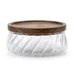 Deconox Akasya Ahşap Kapaklı Desenli Borosilikat Cam Saklama Kabı - Hava Almaz Vakumlu Kapak, Erzak ve Bakliyat Kavanozu (Küçük, Orta, Büyük Boy Seçenekleriyle) (ORTA)
