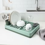 Deconox Aqua Gri Tezgah Üstü Bulaşıklık - 42x26x12 cm Pratik Tabak ve Bardak Kurutma Rafı - Modern Mutfak Organizeri 2 Renk Seçeneği (YEŞİL)