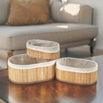Deconox Bambu Çok Amaçlı Saklama Kutusu 3'lü Set, Düzenleyici Derin Boy Organizer, Dekoratif Bambu Düzenleyici 3 Boy Doğal Renk (Oval)