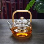 Deconox Bambu Saplı Isıya Dayanıklı Borosilikat Cam Süzgeçli Demlik 1000ml, Isıya Dayanıklı Cam Bitki Çayı Demliği 1000ml