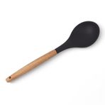 Deconox Bambu Saplı Silikon Servis Kaşığı, Bambu Uzun Silikon Servi Kaşığı 28cm 3 Renk Seçenekli, Yemeklerinizi Servis Etmek İçin Silikon Servis Kaşığı (SİYAH)