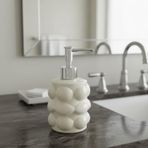 Deconox Beyaz Bubble Design Cam Sıvı Sabunluk - 450 ml Kabartmalı Şık Banyo ve Mutfak Sabunluğu (7x12 cm) (5065 - BEYAZ)