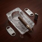 Deconox Bore Model El Yapımı Cam Puro Küllüğü - Şeffaf Dikdörtgen Lüks Puro Tablası ve Kül Haznesi (17.5x10x4.5 cm)