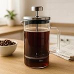 Deconox Borosilikat Cam French Press 350ml - Paslanmaz Çelik Filtreli Ölçekli Kahve ve Bitki Çayı Demliği - Isıya Dayanıklı Kişisel Kupa - Metal Kapaklı