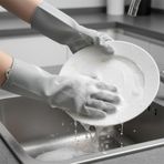Deconox Büyük Boy Silikon Bulaşık Eldiveni | Fırçalı, Ovma Yüzeyli | Yanmaz, Su Geçirmez, Çok Amaçlı | Mutfak, Banyo, Araba Temizliği | Gıda Uyumlu