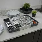 Deconox Çekmece İçi Sürgülü Çatal Kaşık Bıçaklık Organizeri - Genişleyebilir Modüler Mutfak Düzenleyici (Açık 55 Cm, Kapalı 34 Cm) - Gri Antrasit Renk