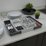 Deconox Çekmece İçi Sürgülü Çatal Kaşık ve Bıçaklık Organizeri - Genişleyebilir Modüler Mutfak Düzenleyici (Açık 55 cm, Kapalı 34 cm) - Açık Gri ve Antrasit Renk
