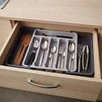 Deconox Çift Taraflı Açılır Çekmece İçi Kaşıklık Organizer - Modüler Sürgülü Mutfak Düzenleyici - Gri Antrasit Renk - Kapalı 31 Cm 52