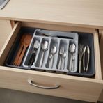 Deconox Çift Taraflı Açılır Çekmece İçi Kaşıklık ve Organizer - Modüler Sürgülü Mutfak Düzenleyici - Açık Gri ve Antrasit Renk - Kapalı 31 cm Açık 52 cm