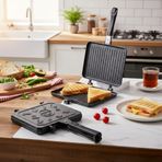 Deconox Çift Taraflı Ocak Üstü Döküm Tost Makinesi, Granit Efektli Yanmaz Yapışmaz Sandviç ve Tost Tavası - Hamburger, Omlet ve Aperatifler İçin İdeal | Ergonomik Saplı Kolay Temizlenebilir Grill Tava